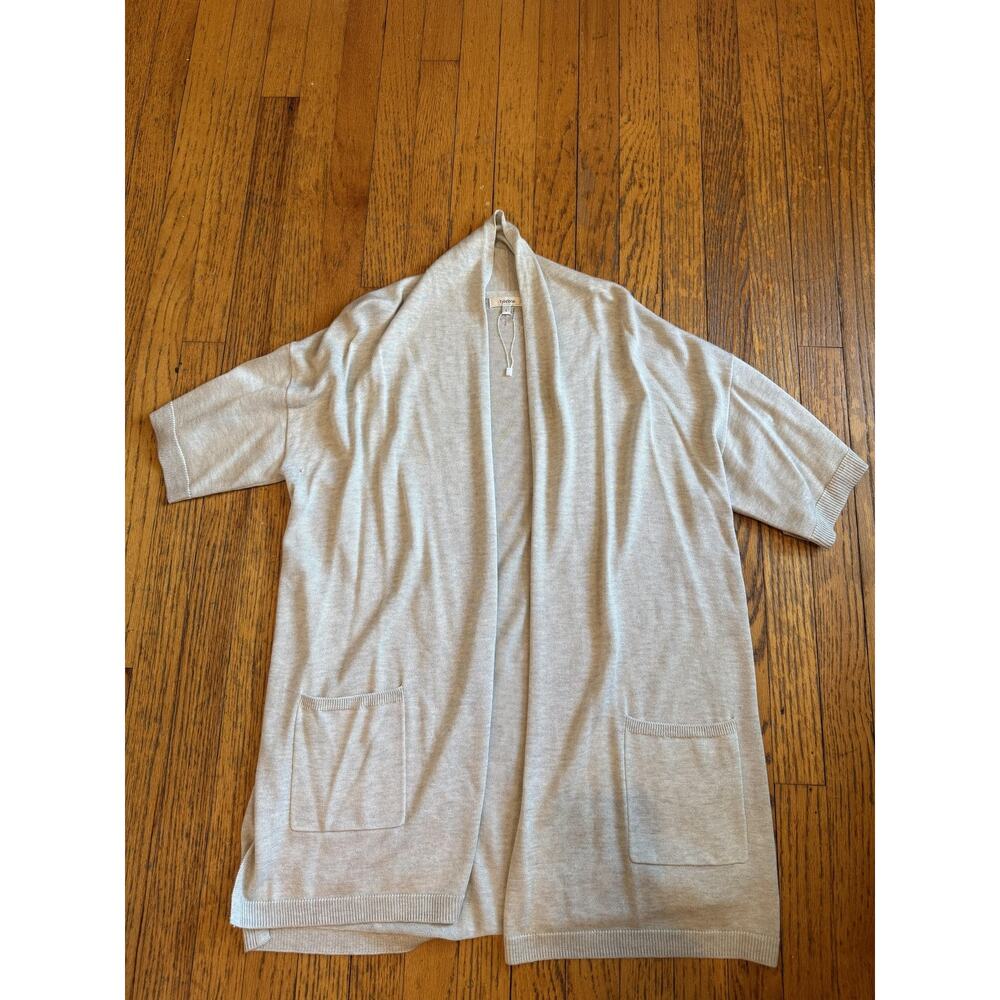 Tyler Boe Cardigan Womens Large Light Gray Silk Cashmere Open Front Short Sleeve